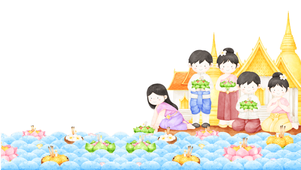 loy krathong festival with thai people in traditional costume png