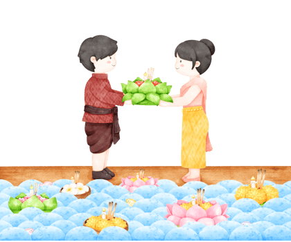 Thai couple loy krathong festival png