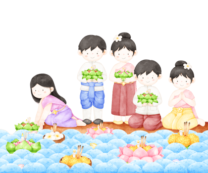 loy krathong festival with thai people in traditional dress png