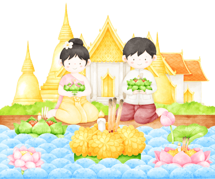loy krathong festival and thai couple png