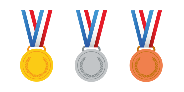Gold, silver and bronze medals with ribbon for sports apps and websites png