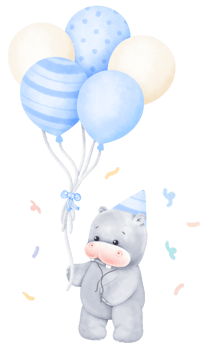 Baby Boy. Hippopotamus and Balloon png