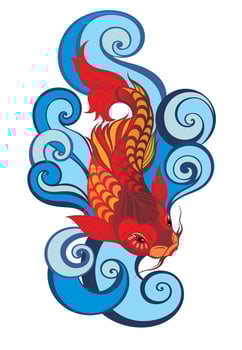 Hand drawn romantic beautiful fish with waves- symbol or harmony, wisdom vector