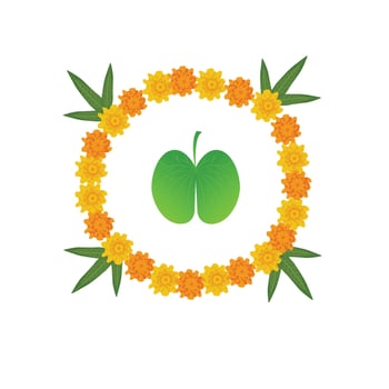 a green apple surrounded by flowers and leaves vector