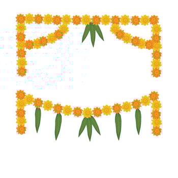a garland of flowers and leaves on a white background vector