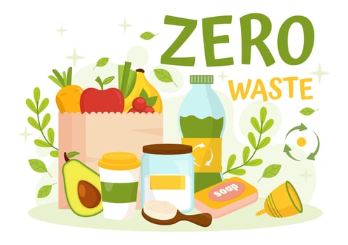 Zero Waste Vector Illustration of Eco Friendly with Recyclable and Reusable Products for Save the Planet and Go Green in Flat Cartoon Background