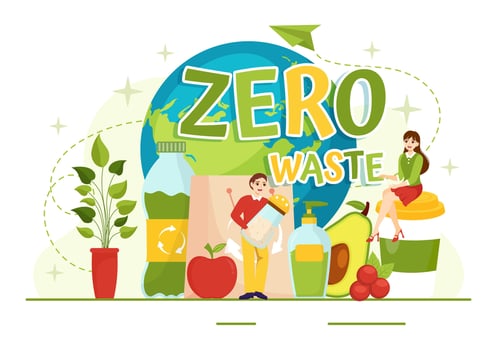 Zero Waste Vector Illustration of Eco Friendly with Recyclable and Reusable Products for Save the Planet and Go Green in Flat Cartoon Background