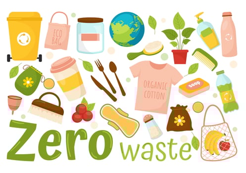 Zero Waste Vector Illustration of Eco Friendly with Recyclable and Reusable Products for Save the Planet and Go Green in Flat Cartoon Background