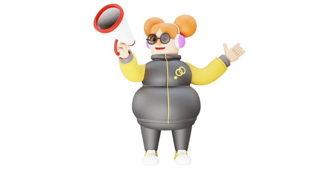 3D Illustration. Fat Girl 3D cartoon character. Fat girl who actively participate in an activity. Women is giving announcements and direction using megaphone. 3D cartoon character png