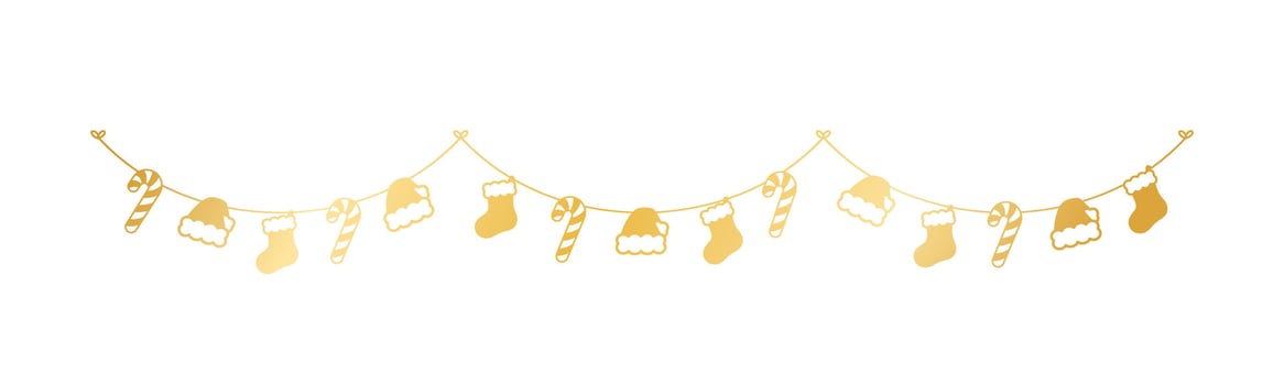 Gold Christmas Stocking and Candy Cane Garland Silhouette Vector Illustration, Christmas Graphics Festive Winter Holiday Season Bunting