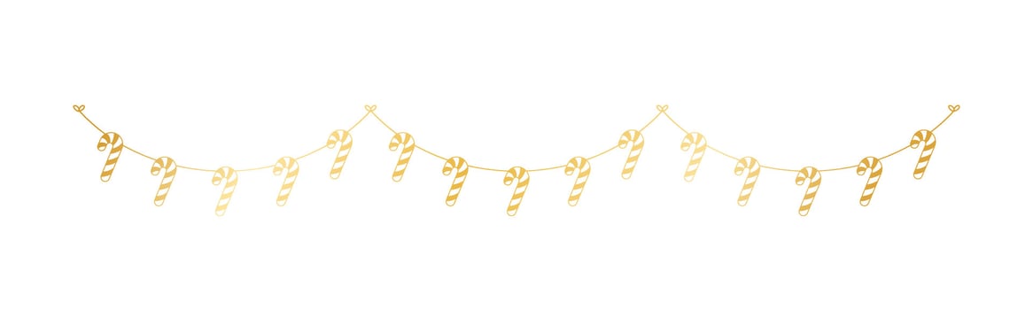 Gold Candy Cane Garland Silhouette Vector Illustration, Christmas Graphics Festive Winter Holiday Season Bunting