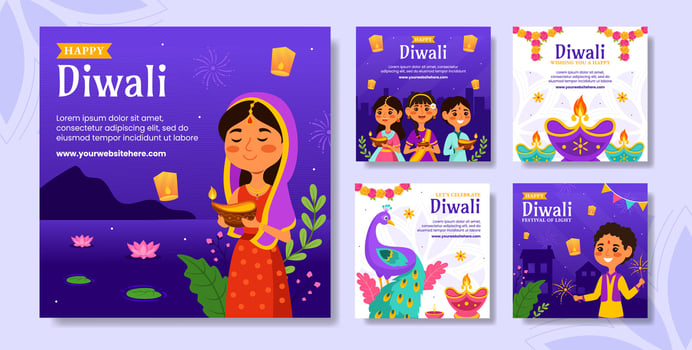 Happy Diwali Social Media Post Flat Cartoon Hand Drawn Templates Background Illustration vector