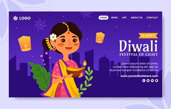 Happy Diwali Social Media Landing Page Cartoon Hand Drawn Templates Background Illustration vector