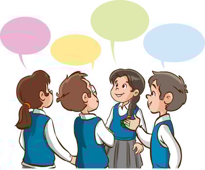 vector illustration of  little cute students studying talking