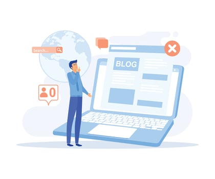 Digital advertising, Blog promotion mistake. Inefficient SEO optimization.  flat vector modern illustration