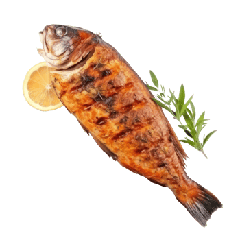 Grilled fish with lemon png
