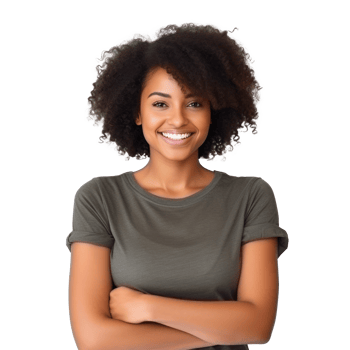Happy black woman standing with arms crossed isolated png