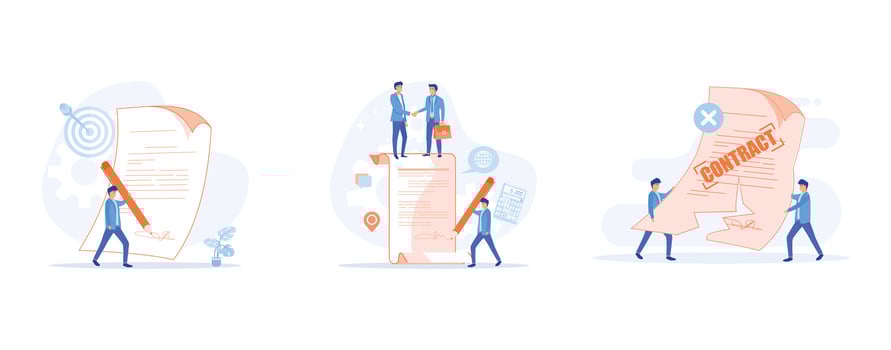 contract agreement,  Business people signed contract agreement form, set flat vector modern illustration