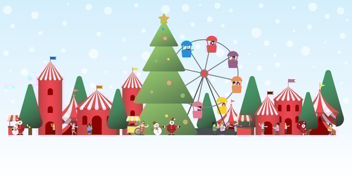 Winter wonderland vector illustration. Merry Christmas and Happy New Year greeting card template.