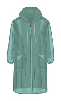 Doodle of raincoat. Cartoon clipart of rainy weather accessory. Contemporary vector illustration isolated on white background.