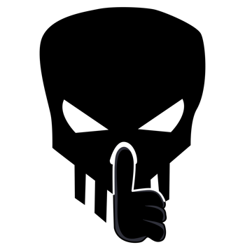 Black skull character holding hand near mouth silence. Shhh symbol png