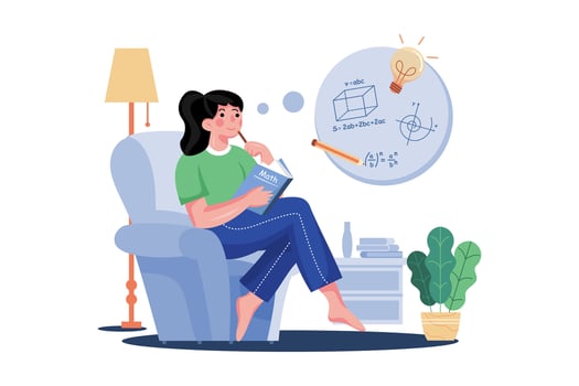 A Woman Reading A Book And Thinking About Formulas vector