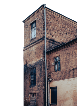 Side view of old red bricks building concept photo. Old city building photography png