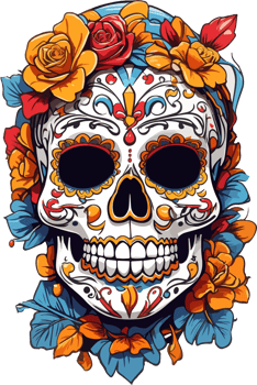 Sugar Skull Day of The Dead Illustration with AI Generative png