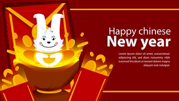 Chines New year card with rabbit and gold coin vector