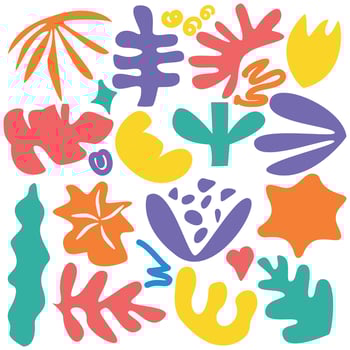 Set of hand drawn colorful various shapes abstract elements. Organic shapes.Abstract flora vector