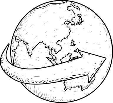 sketch of earth with arrow isolated on white vector