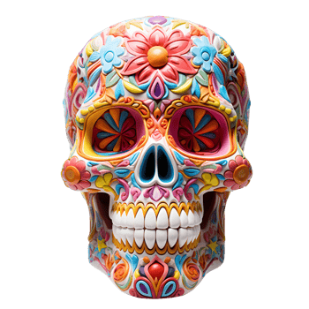 Realistic Style Day of the Dead Candy Skull No Background Transparent Background Perfect for print on demand AI Generative png