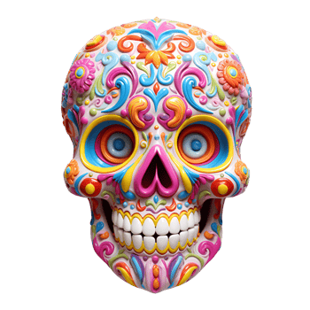 Realistic Style Day of the Dead Candy Skull No Background Transparent Background Perfect for print on demand AI Generative png