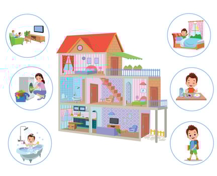 Cartoon kid daily routine activities set vector