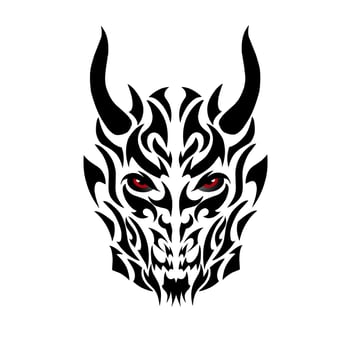 illustration vector graphic of tribal art face devil with horns and red eyes