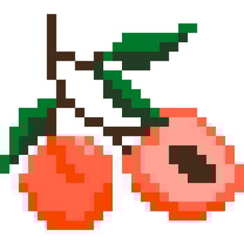 Peach cartoon icon in pixel style. vector