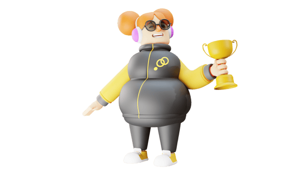 3D illustration. Athlete 3D cartoon character. A young girl becomes a great athlete. Great athletes win games. Athlete holding gold trophy. 3D cartoon character png