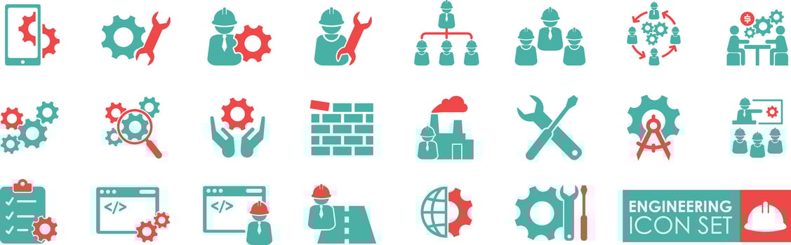 Simple Set of Engineering icons. Solid icon simple style. Contains such Icons as Manufacturing, Engineer, Production, Settings, and more. Vector illustration.