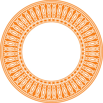 Vector orange round Egyptian border. Circle ornament of ancient Africa. Pattern of lotus flowers and sun.