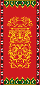 Vector red yellow green round colored aztec indian ornament with triangles and totem