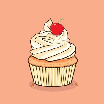 cupcake with cherry illustration vector graphic