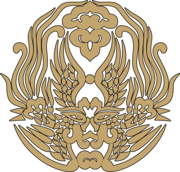 Vector golden Chinese Phoenix mask. Wedding headdress for brides in China. Amulet of happiness