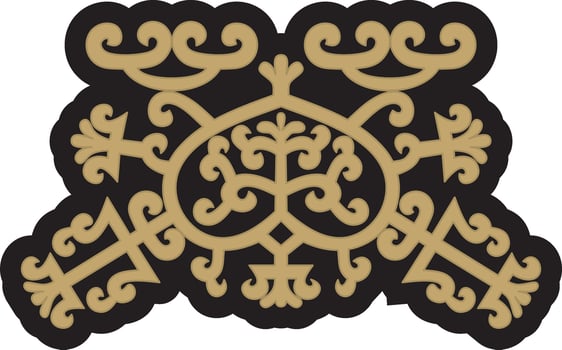 Vector gold on a black background Yakut amulet. Ornament of the ancestors of the northern peoples of the tundra. Talisman, amulet, protection symbol of longevity and infinity