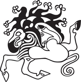 Vector tattoo of a Scythian princess. Petroglyphs of ancient Asia, Siberia. Drawing on a mummy.