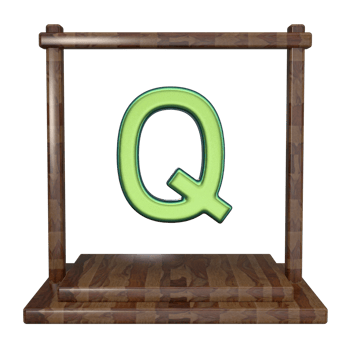Letter Q with frame 3D render with wooden material png