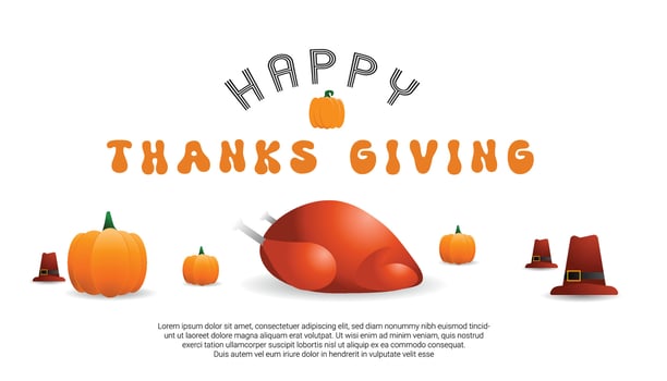 Thanksgiving Day greeting card, flyer, banner, poster templates. pumpkin, roast turkey and pilgrim's hat, autumn leaves, and calligraphy inscription. Thanksgiving day vector collection.