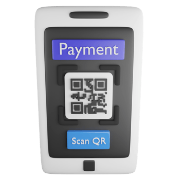 Payment by QR code on smartphone clipart flat design icon isolated on transparent background, 3D render online shopping concept png