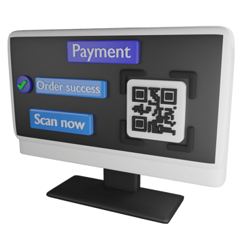 Payment by QR code on screen clipart flat design icon isolated on transparent background, 3D render online shopping concept png