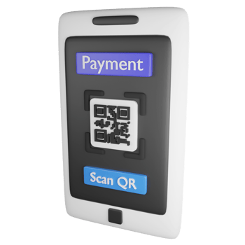 Payment by QR code on smartphone clipart flat design icon isolated on transparent background, 3D render online shopping concept png
