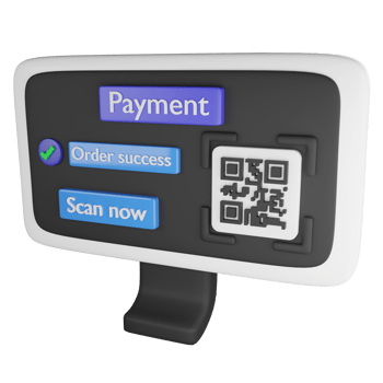 Payment by QR code on computer clipart flat design icon isolated on transparent background, 3D render online shopping concept png